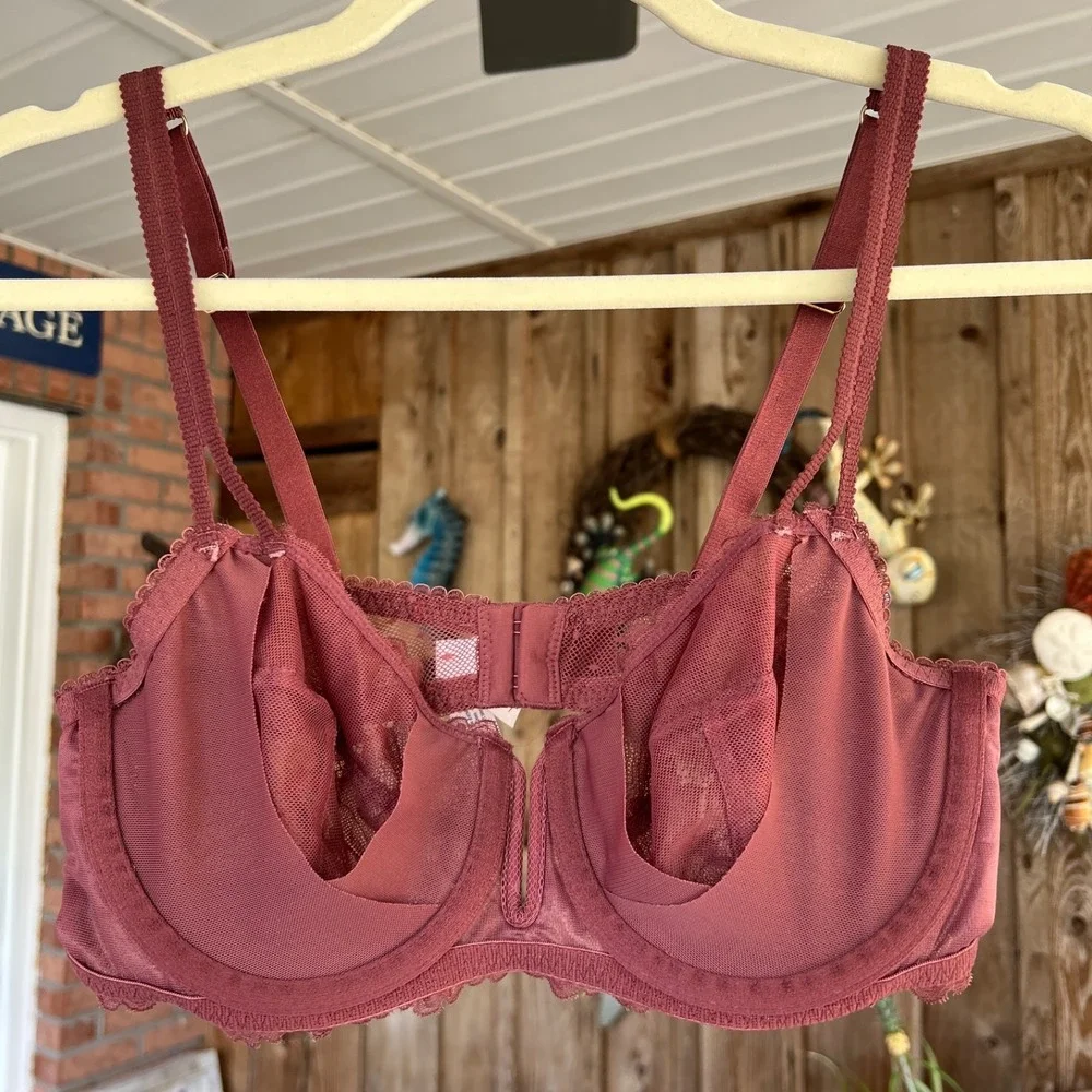 Auden Lace Underwire Bra 36B Dusty Rose Mauve Unlined Full‎ Coverage